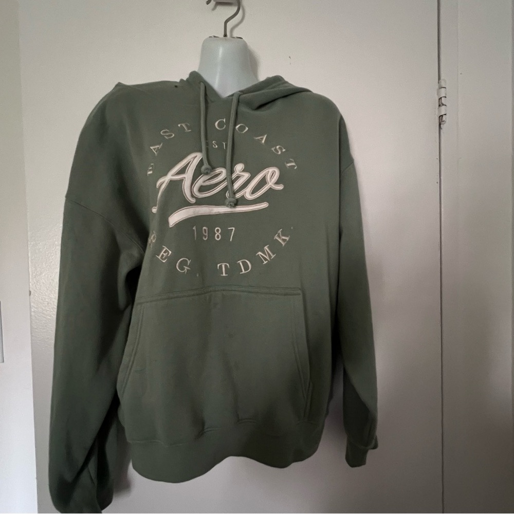 Aeropostale Green Pullover Sweater with Aero Logo with hood